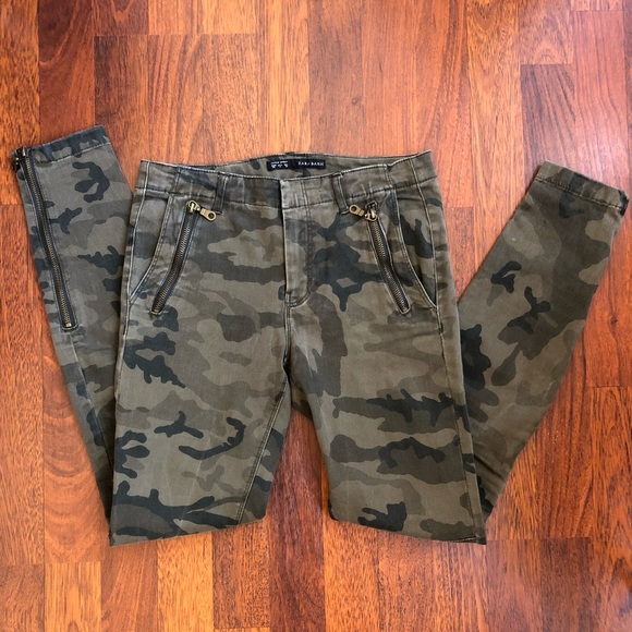 Zara army print skinny jeans with zipper details - Picture 2 of 7